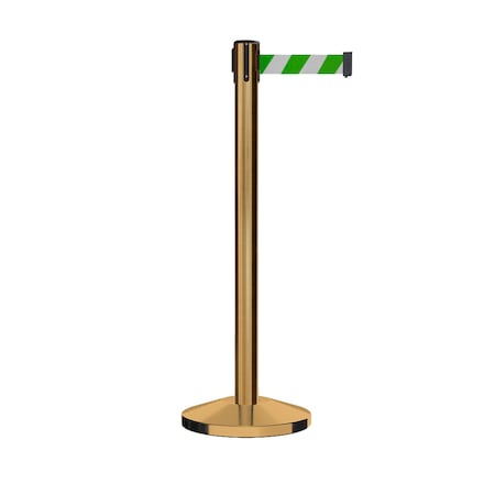 Montour Line Stanchion Belt Barrier Sat.Brass Post 13ft. Grn/Wh Belt ES400-SB-GWD-130